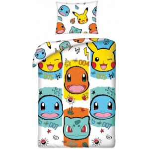 Halantex · Bavlnené posteľné obliečky Pokémoni Pikachu, Squirtle, Charmander a Bulbasaur - 100% bavlna - 70 x 90 cm + 140 x 200 cm