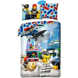 Halantex · Bavlnené posteľné obliečky LEGO City - motív Utečenec, polícia a hasiči - 100% bavlna - 70 x 90 cm + 140 x 200 cm