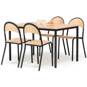 Jedálenská zostava: stôl + 4 stoličky, buk/čierna