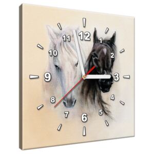 Tlačený obraz s hodinami Black and White Horses ZP2502A_1AI