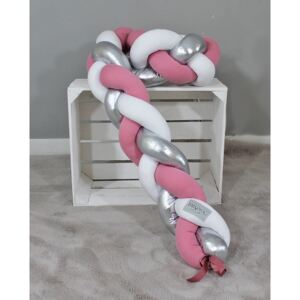 BABY NELLYS - Mantinel pletený vrkoč - růžová, biela, strieborná