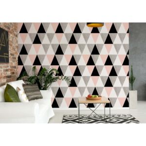 Fototapeta - Modern Pink And Black Geometric Triangle Pattern Vliesová tapeta - 206x275 cm