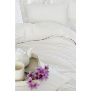 Biela bavlnená prikrývka cez posteľ na dvojlôžko Pure, 200 × 240 cm