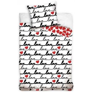 BedTex · Valentínske bavlnené posteľné obliečky "Love" so srdiečkami - 100% premium bavlna Renforce - 70 x 90 cm + 140 x 200 cm