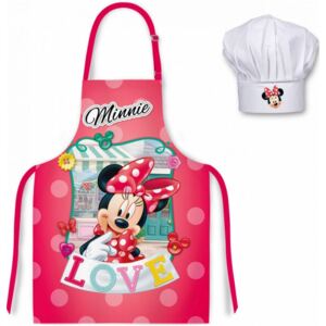 Javoli · Detská / dievčenská zástera s kuchárskou čiapkou Minnie Mouse - Disney - motív LOVE - pre deti 3 - 8 rokov