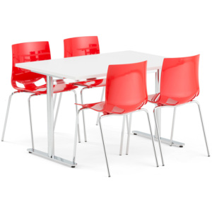 Jedálenská zostava: Stôl Tilo + 4 stoličky Juno, červené