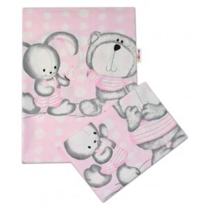 Bavlnené obliečky Macko s zajačikom Bubble Baby Nellys - ružové