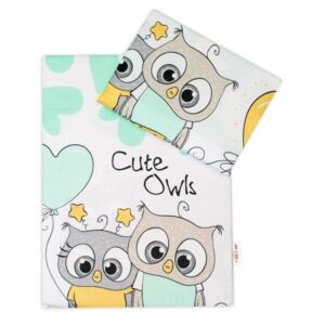 Baby Nellys 2-dielne bavlnené obliečky 135x100 cm, Cute Owls - zelené