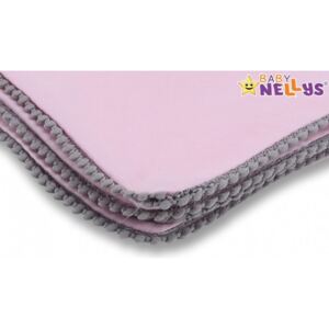 Baby Nellys Letná deka s mini brmbolcami, jersey, 100 x 75 cm - ružová/sivý lem