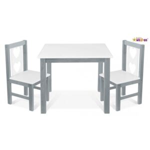 BABY NELLYS Detský nábytok - 3 ks, stôl s stoličkami - sivá, biela, B/05