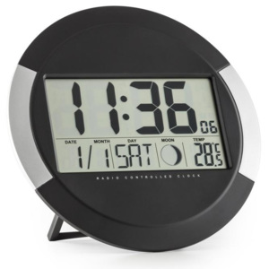OneConcept Clockwork, digitálne bezdrôtové nástenné hodiny, teplomer, kalendár, fáza mesiaca, stojan