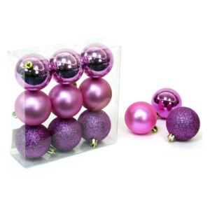 Sada 9 vianočných ozdôb v ružovo-fialovej farbe Unimasa Caja