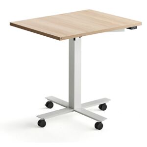 Stôl Modulus s kolieskami, centrálny podstavec, 800x600 mm, biely rám, dub