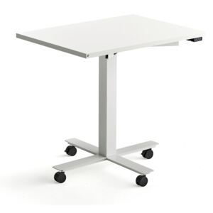 Stôl Modulus s kolieskami, centrálny podstavec, 800x600 mm, biely rám, biela