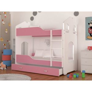 Detská posteľ PATRIK Domek + matrac + rošt ZADARMO, 180x80 cm, šedá/ružová
