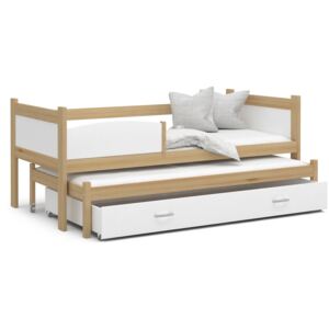 Detská posteľ s prístelkou a zásuvkou TWISTER - 190x80 cm - biela / borovica