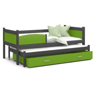 Detská posteľ s prístelkou a zásuvkou TWISTER - 190x80 cm - zeleno-šedá