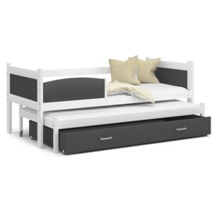 Detská posteľ s prístelkou a zásuvkou TWISTER - 190x80 cm - šedo-biela