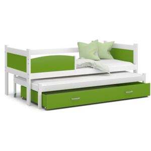 Detská posteľ s prístelkou a zásuvkou TWISTER - 190x80 cm - zeleno-biela