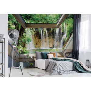 Fototapeta - Waterfall 3D Skylight Window View Papírová tapeta - 368x280 cm