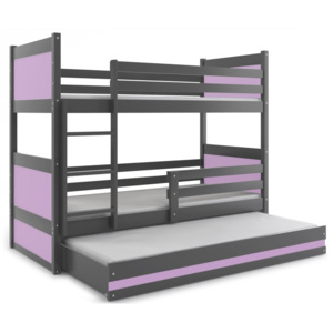 Poschodová posteľ s prístelkou RICO 3 - 200x90cm - Grafitový - Fialový