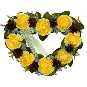 Dekorácia na hrob srdce ruže žlté šušky 35cm