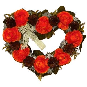 Dekorácia na hrob srdce ruže oranžové šušky 35cm