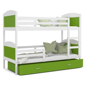 ArtAJ Detská poschodová posteľ MATEUSZ MDF / 200 x 90 cm Farba: biela / zelená 200 x 90 cm