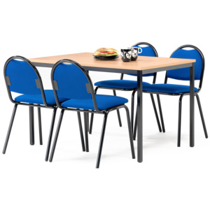 Jedálenská zostava: stôl 1200x800 mm, buk + 4 stoličky, modrá