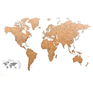MiMi Innovations Nástenná dekorácia mapa sveta Luxury puzzle hnedá 150x90 cm