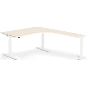 Výškovo nastaviteľný stôl Modulus, rohový, 1600x2000mm, breza/biela