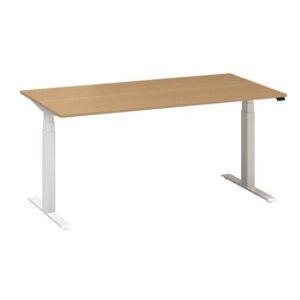 Výškovo nastaviteľný kancelársky stôl Alfa Up s bielym podnožím, 160 x 80 x 61,5-127,5 cm, dezén divoká hruška