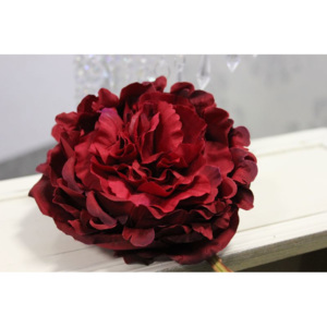 Červený umelý plnokvetý kvet ruže 12cm