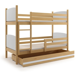Poschodová posteľ BRENEN + matrac + rošt ZADARMO, 80x190 cm, borovica, biela