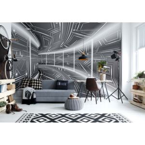GLIX Fototapeta - Modern 3D Tech Tunnel Grey Vliesová tapeta - 254x184 cm
