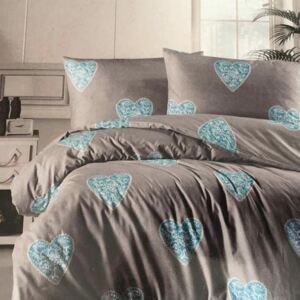 Luxusné bavlnené posteľné obliečky HEARTS GRAY BLUE prikrývka 140x200cm vankúš 70x90cm - 140 x 200 cm - 1x vankúš 1x prikrývka