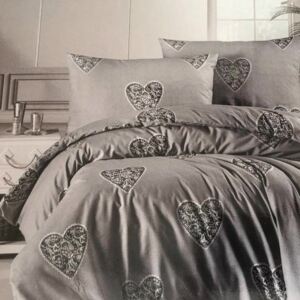 Luxusné bavlnené posteľné obliečky HEARTS GRAY BLACK prikrývka 140x200cm vankúš 70x90cm - 140 x 200 cm - 1x vankúš 1x prikrývka