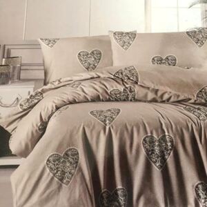 Luxusné bavlnené posteľné obliečky HEARTS BROWN prikrývka 140x200cm vankúš 70x90cm - 140 x 200 cm - 1x vankúš 1x prikrývka