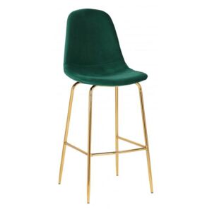 IIG - Dizajnová barová stolička SCANDINAVIA MEISTERSTÜCK smaragdovozelý zamat s opierkou na nohy