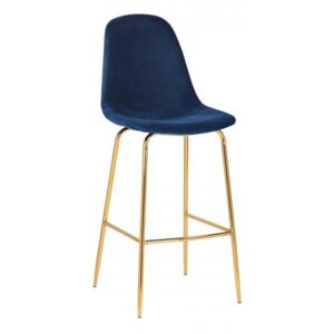 IIG - Dizajnová barová stolička SCANDINAVIA MEISTERSTÜCK tmavomodrý zamat s opierkou na nohy