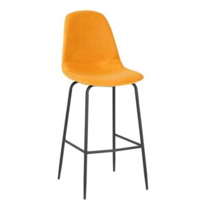 IIG - Dizajnová barová stolička SCANDINAVIA MEISTERSTÜCK horčicovo žltý zamat s opierkou na nohy