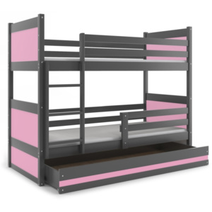Detská poschodová posteľ Rico grafit / ružová