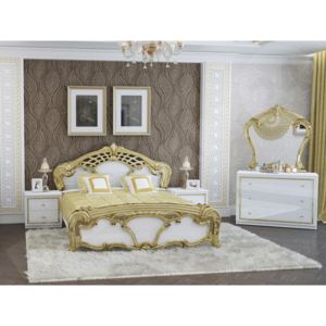 Spálňa Vonte IV, Rozmer postele: 160, Farby: biela / biely lak + zlato, Vložka - výplň: nie