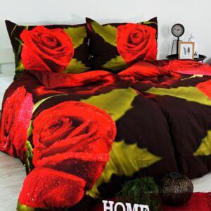 Obliečky bavlnené Deluxe 3D Red rose TiaHome 1x Vankúš 90x70cm, 1x Paplón 140x200cm