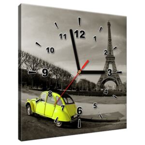 Tlačený obraz s hodinami Žltý Citroën 2cv a Eiffelova veža ZP1377A_1AI