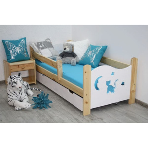 Detská posteľ so zábranou MICI + matrac + rošt ZDARMA, borovica/biela, 160x70