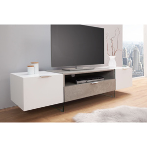 Dizajnový TV stolík Livid / biela - betónová