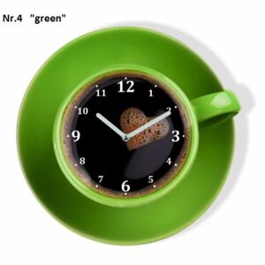 Kuchynské hodiny v tvare šálky kávy SKLADOM FARBA ZELENÁ Zelená