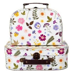 Sass & Belle Kartónový kufrík biely s kvetmi - menší