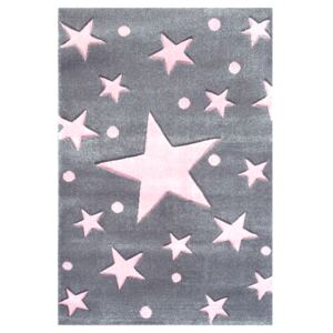 Detský koberec STARS strieborno-šedo-ružový 100 x 160 cm
